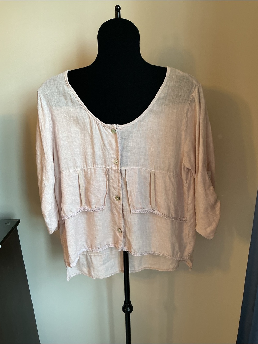 Made In Italy boho linen light pink top size S/M